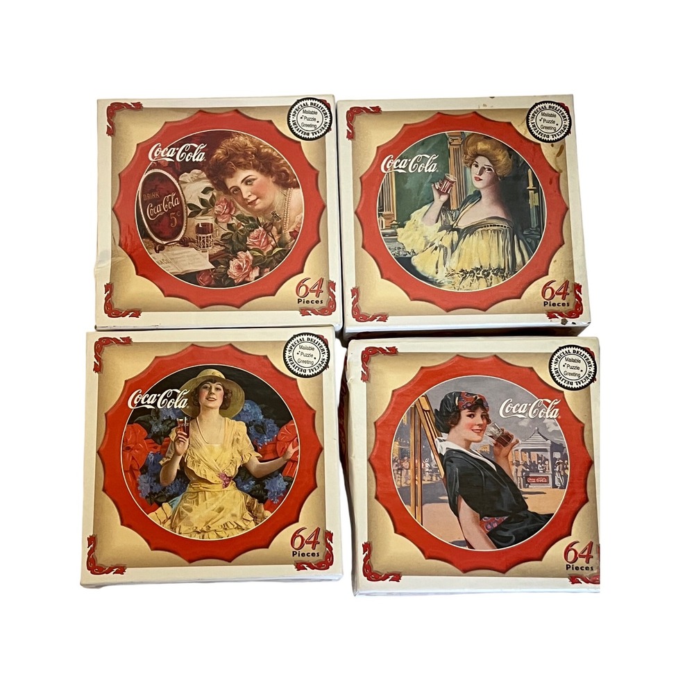 Coca Cola Vintage Lady Puzzles 4 Piece Set‎ 64 Piece Each Special Delivery